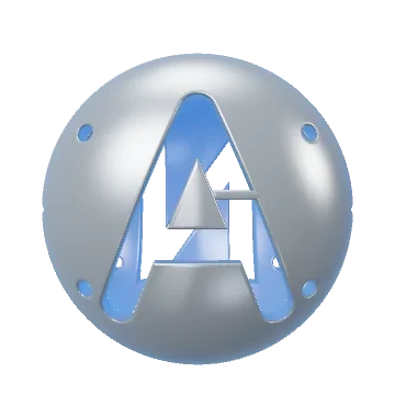 A silver A/N cutout sphere with blue inner radiance and moving reflections as it turns and tilts.