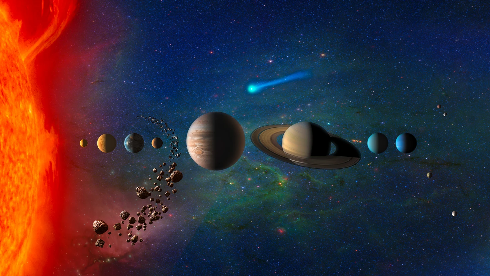 An illustrated overview of the Sun and the eight planets in our solar system.